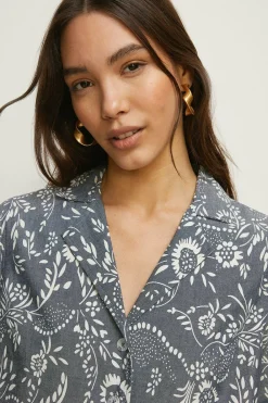 Fashion Oasis Petite Floral Chambray Mini Shirt Dress Mid Wash
