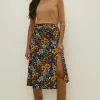 New Oasis Petite Floral Crinkle Printed Midi Skirt Multi