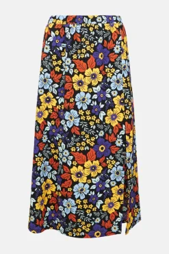 New Oasis Petite Floral Crinkle Printed Midi Skirt Multi