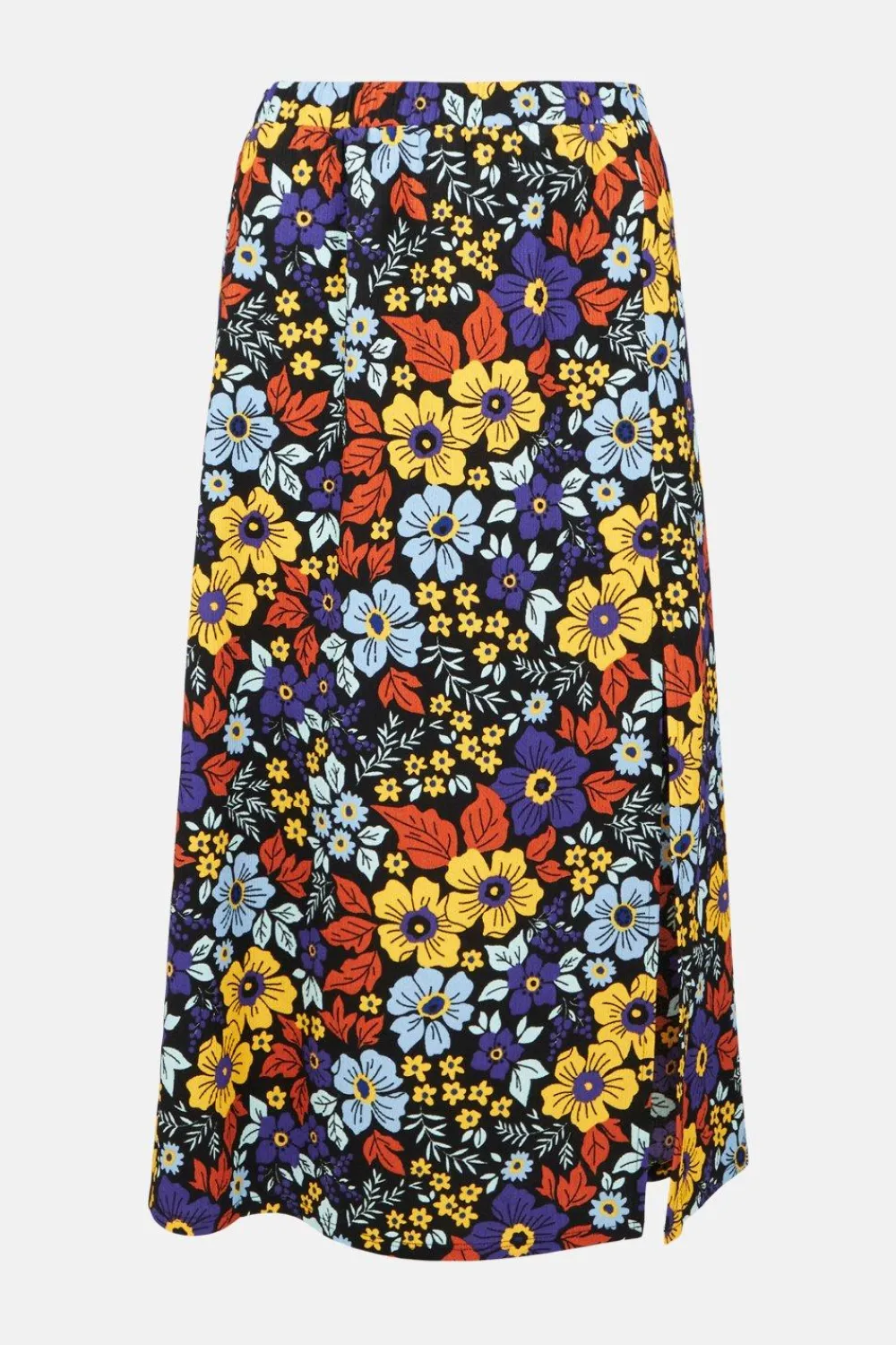 New Oasis Petite Floral Crinkle Printed Midi Skirt Multi