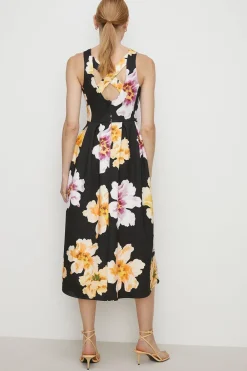 Sale Oasis Petite Floral Cross Back Scuba Midi Dress Black