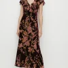 Outlet Oasis Petite Floral Devore V Neck Midaxi Dress Berry