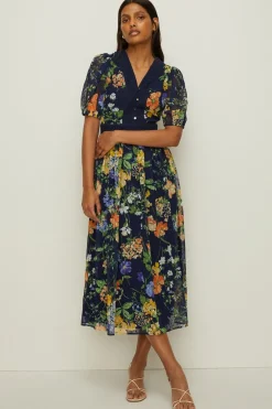 Discount Oasis Petite Floral Dobby Lace V Neck Midi Dress Navy