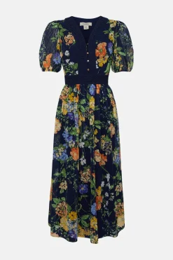 Discount Oasis Petite Floral Dobby Lace V Neck Midi Dress Navy