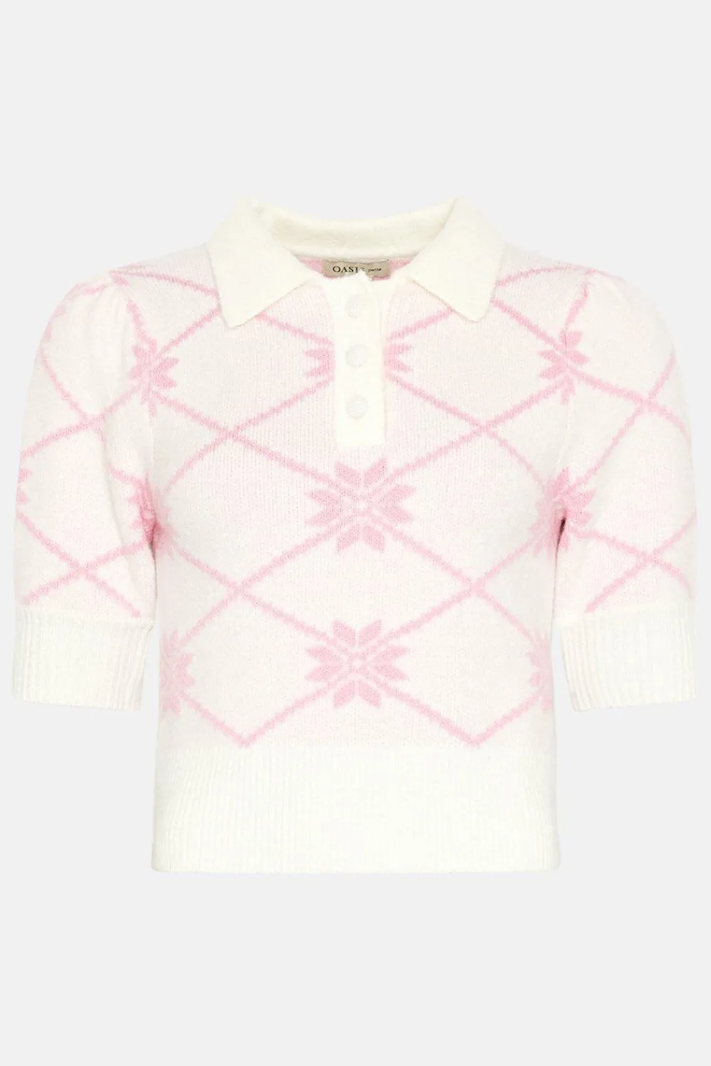Outlet Oasis Petite Floral Jacquard Polo Knit Top Pink