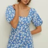 Discount Oasis Petite Floral Jacquard Tie Back Mini Dress Blue