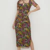 Outlet Oasis Petite Floral Keyhole Front Mesh Midi Dress Multi