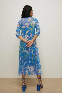 Hot Oasis Petite Floral Mesh Midi Dress Blue