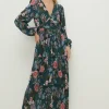 Discount Oasis Petite Floral Metallic Plisse Tiered Midi Dress Green