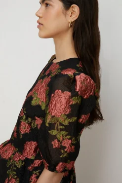 Best Oasis Petite Floral Peplum Jacquard Top Black
