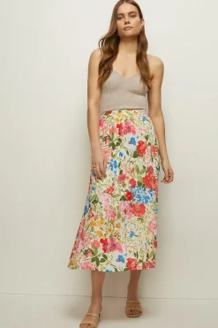 Sale Oasis Petite Floral Pleated Midi Skirt Multi