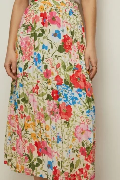 Sale Oasis Petite Floral Pleated Midi Skirt Multi