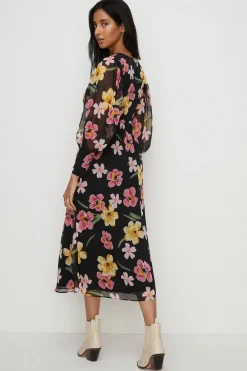 Fashion Oasis Petite Floral Print Chiffon Midi Dress Black