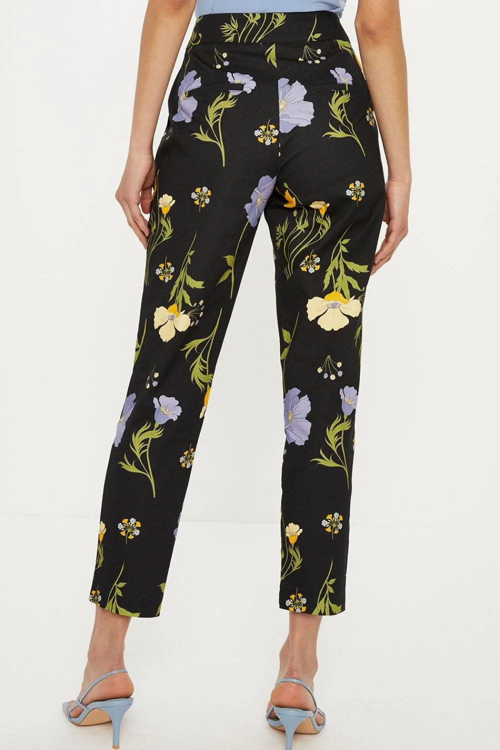 Discount Oasis Petite Floral Printed Cotton Tapered Trousers Multi