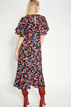 Best Oasis Petite Floral Printed Frill Detail Belted Midi Dress Multi