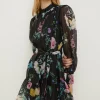 New Oasis Petite Floral Printed Organza Mini Shirt Dress Multi