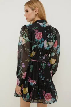 New Oasis Petite Floral Printed Organza Mini Shirt Dress Multi