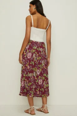 Online Oasis Petite Floral Printed Pleated Skirt Berry