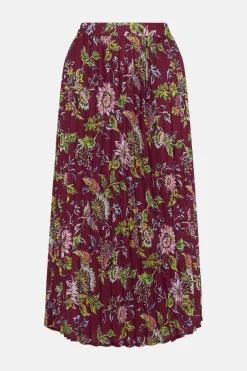 Online Oasis Petite Floral Printed Pleated Skirt Berry
