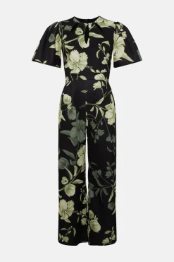 Clearance Oasis Petite Floral Printed Scuba Cut Out Jumpsuit Green
