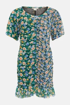 New Oasis Petite Floral Ruched Front Mini Mesh Dress Multi