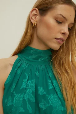 Sale Oasis Petite Floral Satin Burnout Midi Dress Bright Green