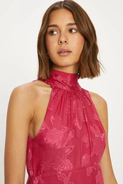 Best Oasis Petite Floral Satin Burnout Halter Midi Dress Magenta Pink