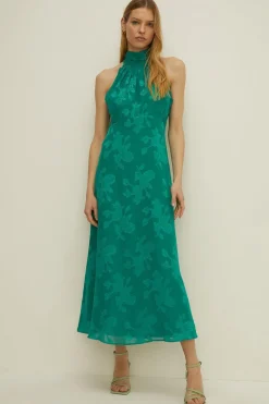 Sale Oasis Petite Floral Satin Burnout Midi Dress Bright Green