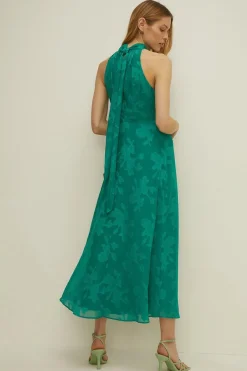 Sale Oasis Petite Floral Satin Burnout Midi Dress Bright Green