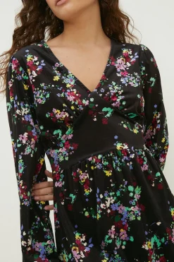 Discount Oasis Petite Floral Velvet Empire Seam Mini Dress Black