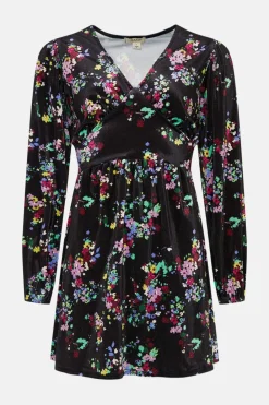Discount Oasis Petite Floral Velvet Empire Seam Mini Dress Black