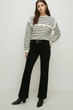 Clearance Oasis Petite Frill Insert Stripe Sweatshirt Ivory