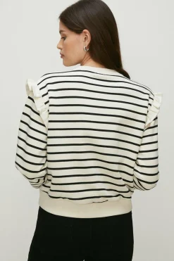 Clearance Oasis Petite Frill Insert Stripe Sweatshirt Ivory