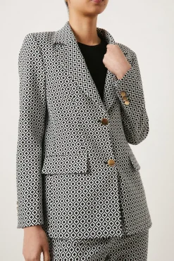 Hot Oasis Petite Geo Jacquard Blazer Mono