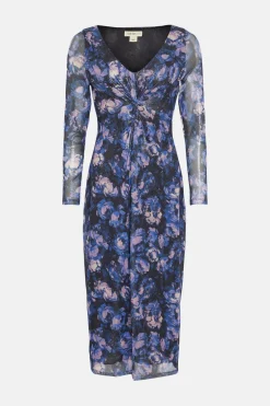 Discount Oasis Petite Glitter Floral Mesh Knot Front Midi Dress Multi