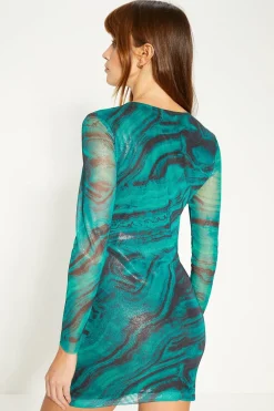 Discount Oasis Petite Glitter Mesh Ruched Mini Dress Green