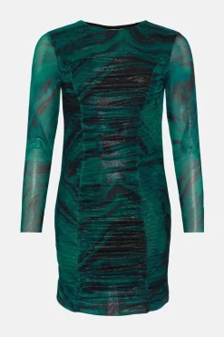 Discount Oasis Petite Glitter Mesh Ruched Mini Dress Green
