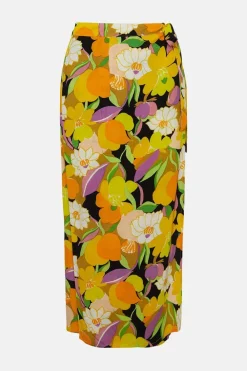 Discount Oasis Petite Graphic Floral Tie Wrap Midi Skirt Yellow