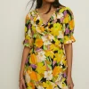 Clearance Oasis Petite Graphic Floral Wrap Skater Dress Yellow
