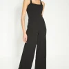 Hot Oasis Petite Jersey Crepe Strappy Back Jumpsuit Black