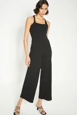 Hot Oasis Petite Jersey Crepe Strappy Back Jumpsuit Black