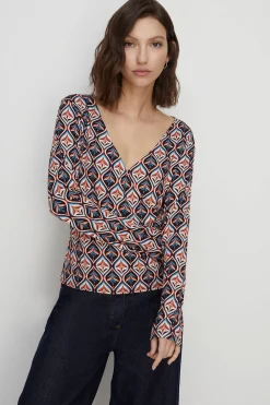 Outlet Oasis Petite Jersey Geo Wrap Long Sleeve Top Black