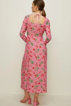 New Oasis Petite Keyhole Detail Printed Midi Dress Rose