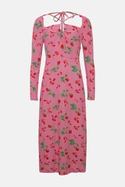 New Oasis Petite Keyhole Detail Printed Midi Dress Rose
