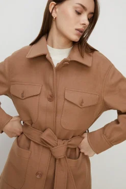 Best Oasis Petite Knit Back Pocket Detail Overshirt Camel