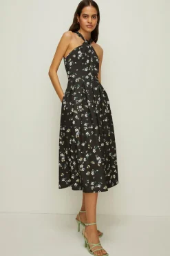 Fashion Oasis Petite Knot Detail Midi Scuba Midi Dress Black