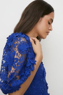 Best Oasis Petite Lace Puff Sleeve Midi Dress Cobalt