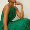 Clearance Oasis Petite Lace Tiered Halter Neck Midi Dress Bright Green