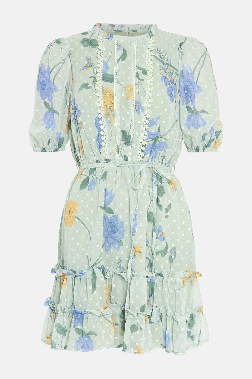 Best Oasis Petite Lace Trim Dobby Floral Chiffon Skater Dress Sage