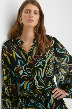 Clearance Oasis Petite Leafy Floral Belted Mini Shirt Dress Multi